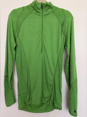 Smartwool 100% Merino Wool Bright Lime Green Long Half-Zip Pullover BaseLayer S